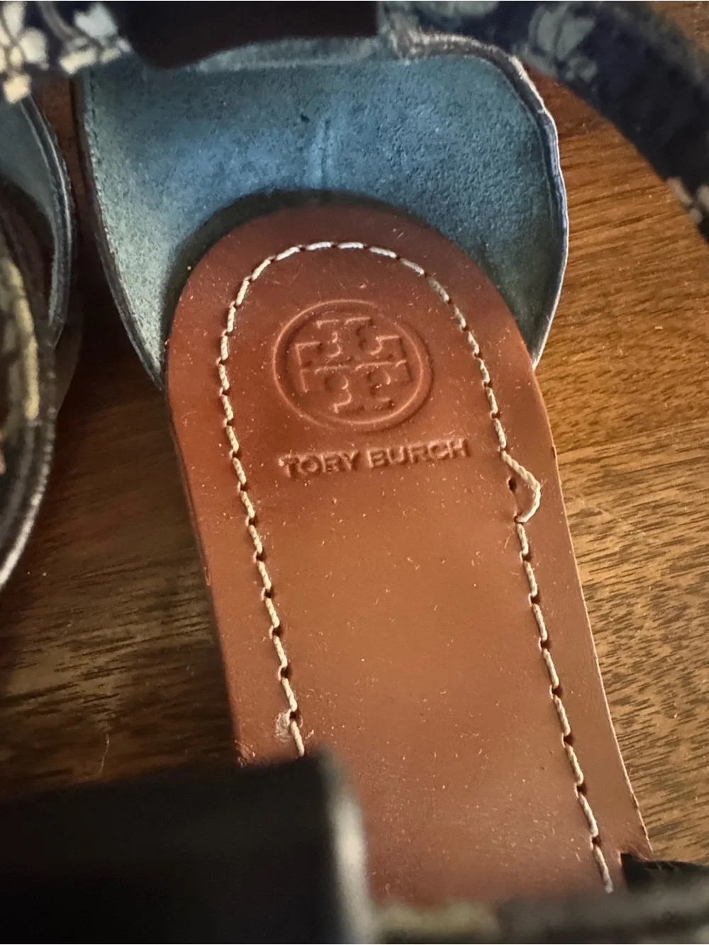 Tory Burch Black Leather Cutout T-Strap Sandals with Brown Footbed